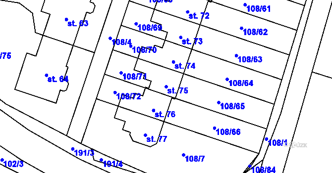 Parcela st. 75 v KÚ Popovičky, Katastrální mapa