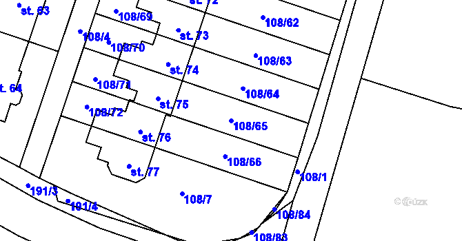 Parcela st. 108/65 v KÚ Popovičky, Katastrální mapa