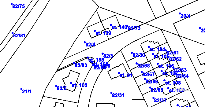 Parcela st. 82/3 v KÚ Popovičky, Katastrální mapa
