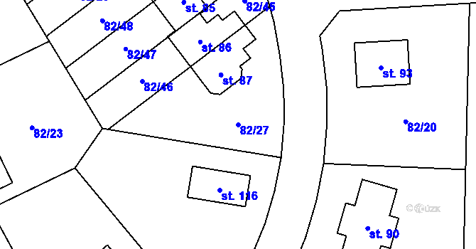 Parcela st. 82/27 v KÚ Popovičky, Katastrální mapa
