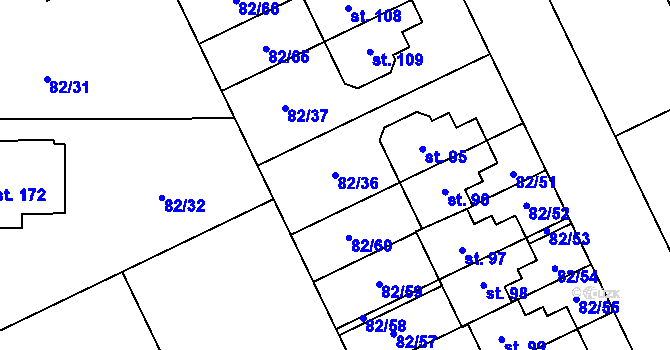 Parcela st. 82/36 v KÚ Popovičky, Katastrální mapa