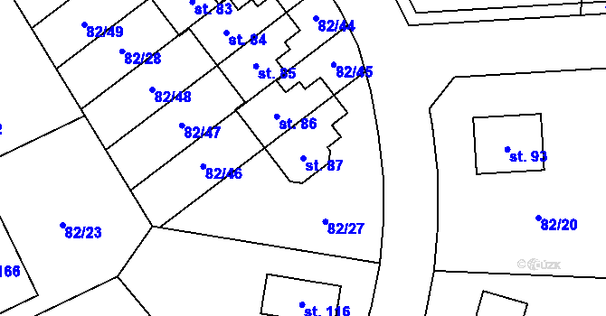 Parcela st. 87 v KÚ Popovičky, Katastrální mapa