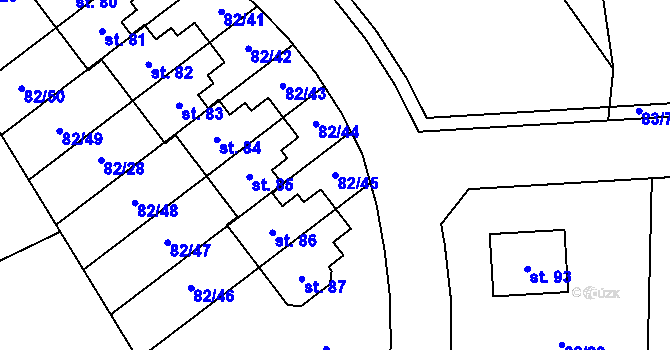 Parcela st. 82/45 v KÚ Popovičky, Katastrální mapa
