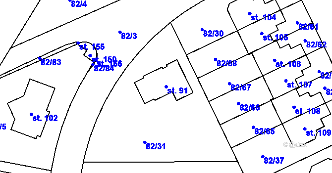 Parcela st. 91 v KÚ Popovičky, Katastrální mapa