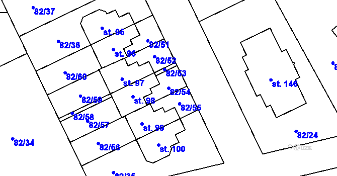 Parcela st. 82/54 v KÚ Popovičky, Katastrální mapa