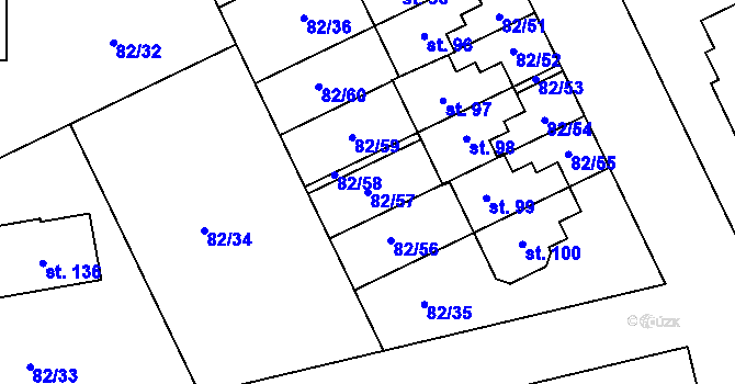 Parcela st. 82/57 v KÚ Popovičky, Katastrální mapa