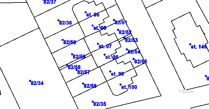 Parcela st. 98 v KÚ Popovičky, Katastrální mapa