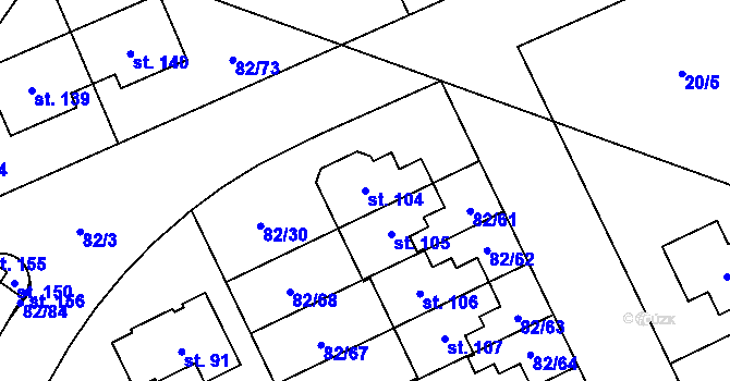 Parcela st. 104 v KÚ Popovičky, Katastrální mapa