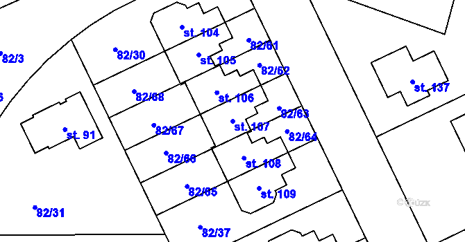 Parcela st. 107 v KÚ Popovičky, Katastrální mapa