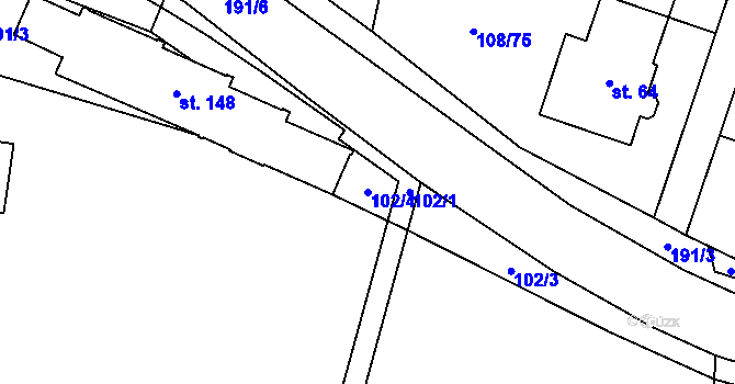 Parcela st. 102/4 v KÚ Popovičky, Katastrální mapa