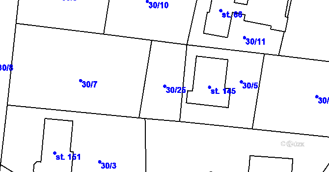 Parcela st. 30/25 v KÚ Popovičky, Katastrální mapa