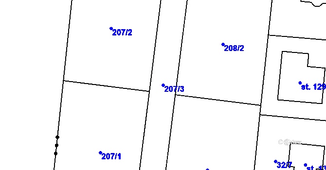 Parcela st. 207/3 v KÚ Popovičky, Katastrální mapa