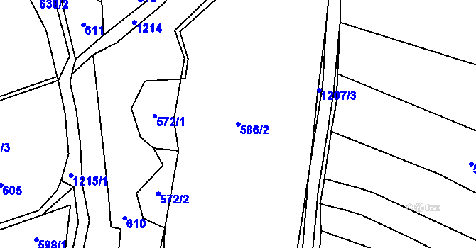 Parcela st. 586/2 v KÚ Dobřeň, Katastrální mapa