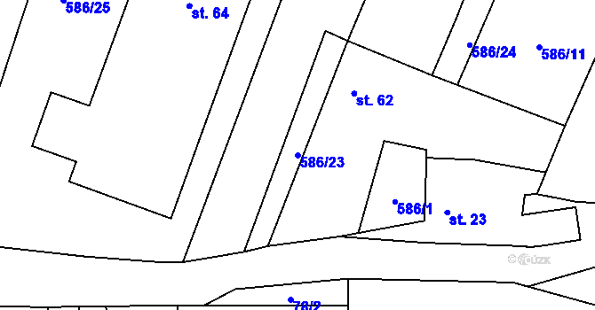 Parcela st. 586/23 v KÚ Dobřeň, Katastrální mapa