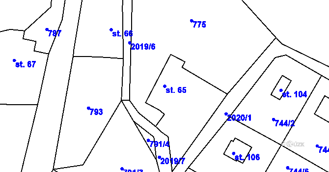 Parcela st. 65 v KÚ Jestřebice u Kokořína, Katastrální mapa