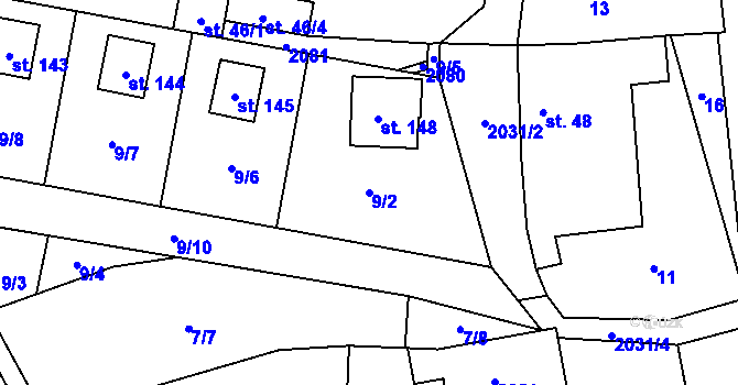 Parcela st. 9/2 v KÚ Jestřebice u Kokořína, Katastrální mapa