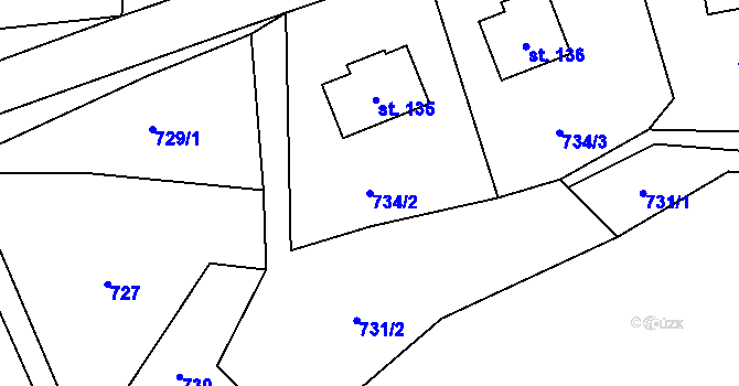 Parcela st. 734/2 v KÚ Jestřebice u Kokořína, Katastrální mapa