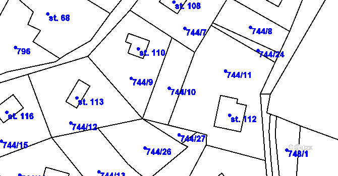 Parcela st. 744/10 v KÚ Jestřebice u Kokořína, Katastrální mapa