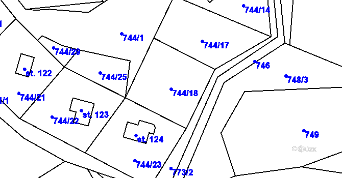 Parcela st. 744/18 v KÚ Jestřebice u Kokořína, Katastrální mapa