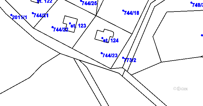 Parcela st. 744/23 v KÚ Jestřebice u Kokořína, Katastrální mapa