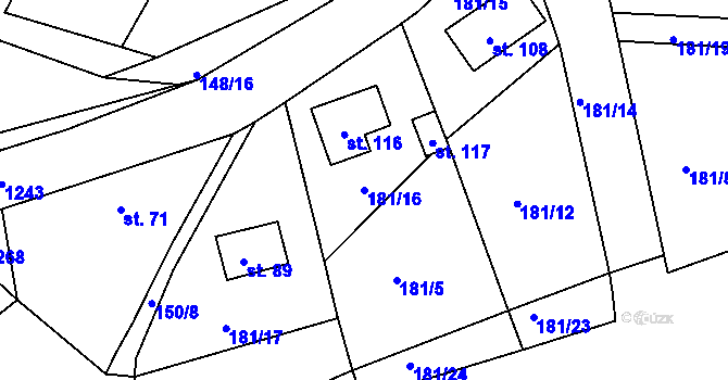 Parcela st. 181/16 v KÚ Střezivojice, Katastrální mapa