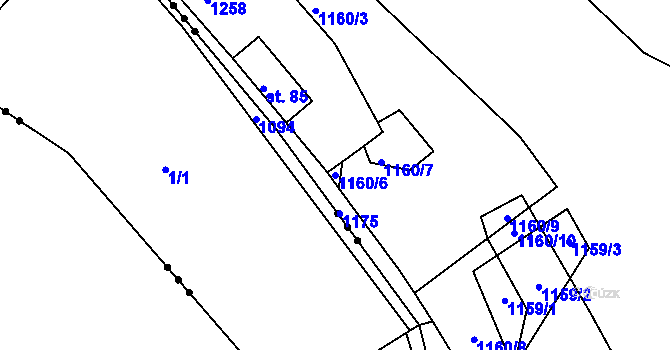 Parcela st. 1160/6 v KÚ Střezivojice, Katastrální mapa