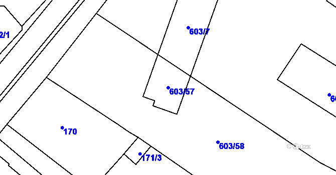 Parcela st. 603/57 v KÚ Dobřenice, Katastrální mapa