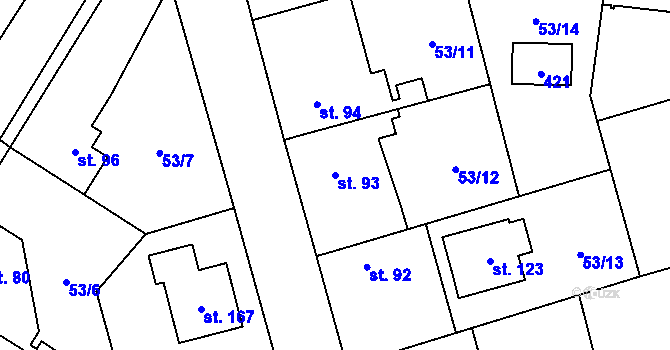 Parcela st. 93 v KÚ Dobříč u Prahy, Katastrální mapa