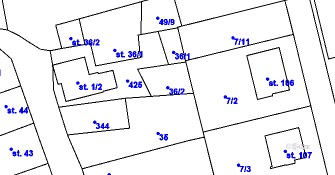 Parcela st. 36/2 v KÚ Dobříč u Prahy, Katastrální mapa