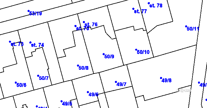 Parcela st. 50/9 v KÚ Dobříč u Prahy, Katastrální mapa