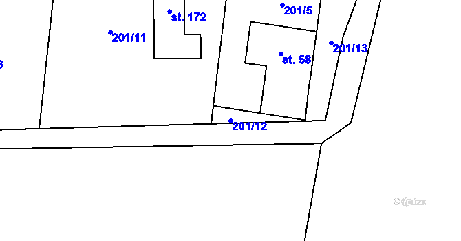 Parcela st. 201/12 v KÚ Dobříč u Prahy, Katastrální mapa