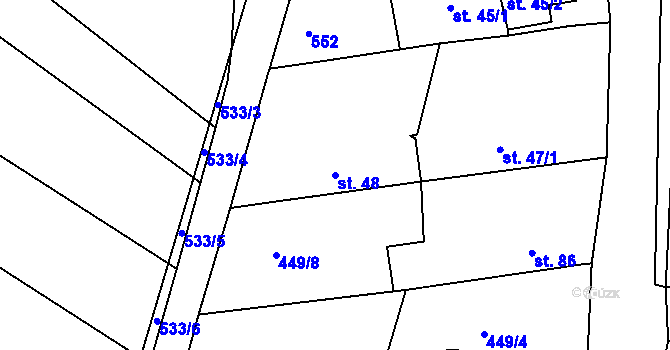Parcela st. 48 v KÚ Dobříč, Katastrální mapa