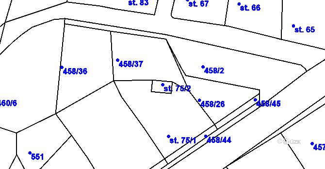 Parcela st. 75/2 v KÚ Dobříč, Katastrální mapa