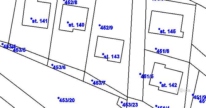 Parcela st. 143 v KÚ Dobříč, Katastrální mapa