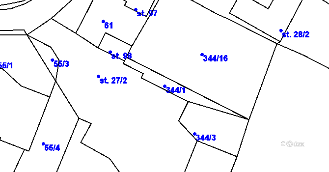 Parcela st. 344/1 v KÚ Dobříč, Katastrální mapa