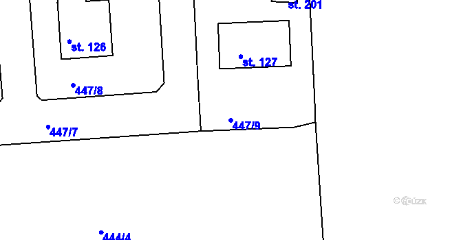 Parcela st. 447/9 v KÚ Dobříč, Katastrální mapa