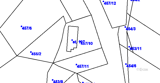 Parcela st. 457/10 v KÚ Dobříč, Katastrální mapa