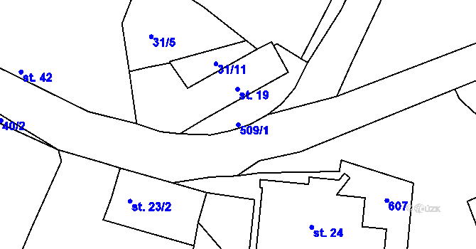 Parcela st. 509/1 v KÚ Dobříč, Katastrální mapa