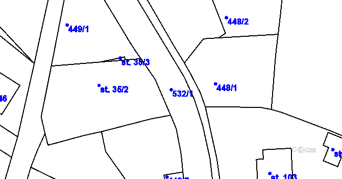 Parcela st. 532/1 v KÚ Dobříč, Katastrální mapa