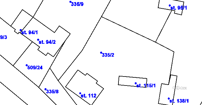 Parcela st. 335/2 v KÚ Dobříč, Katastrální mapa