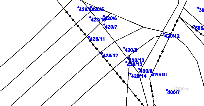 Parcela st. 428/12 v KÚ Dobříč, Katastrální mapa