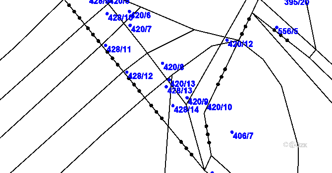 Parcela st. 428/13 v KÚ Dobříč, Katastrální mapa