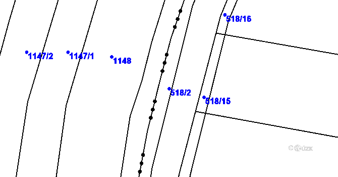 Parcela st. 518/2 v KÚ Dobříč, Katastrální mapa