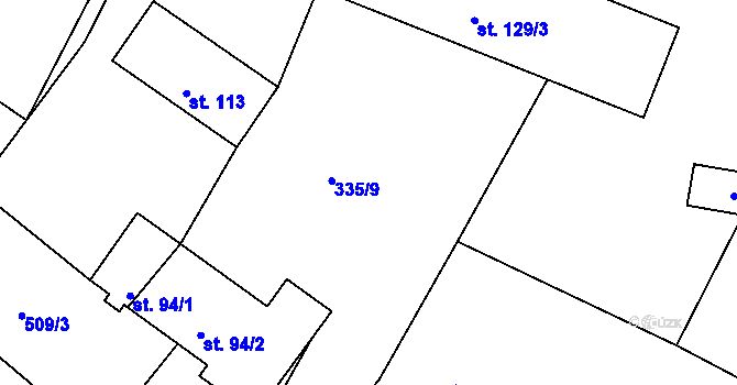 Parcela st. 335/9 v KÚ Dobříč, Katastrální mapa