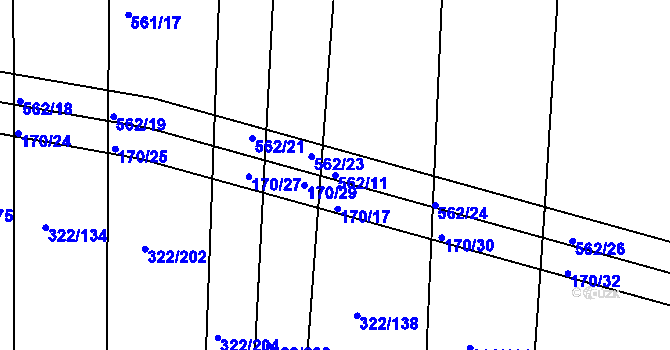 Parcela st. 562/11 v KÚ Dobříč, Katastrální mapa