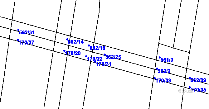 Parcela st. 562/25 v KÚ Dobříč, Katastrální mapa