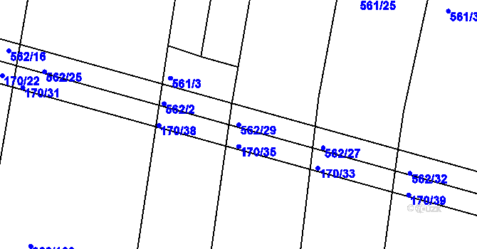 Parcela st. 562/29 v KÚ Dobříč, Katastrální mapa