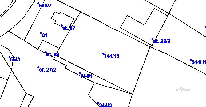 Parcela st. 344/16 v KÚ Dobříč, Katastrální mapa