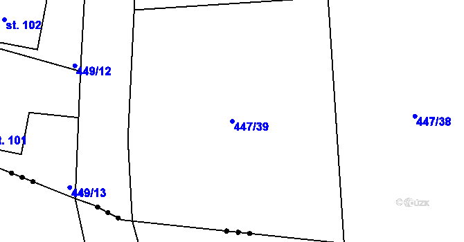 Parcela st. 447/39 v KÚ Dobříč, Katastrální mapa