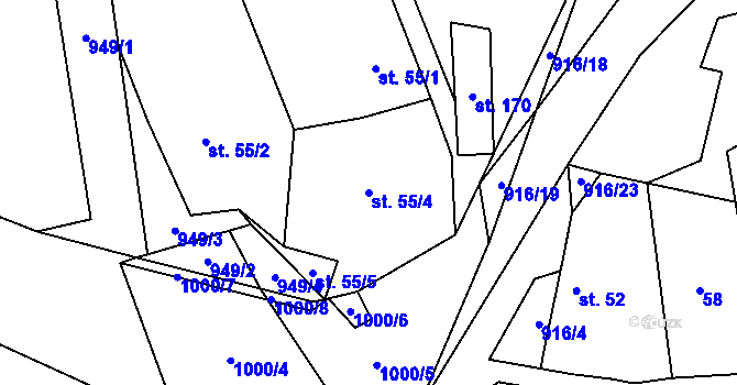 Parcela st. 55/4 v KÚ Dobříčany, Katastrální mapa